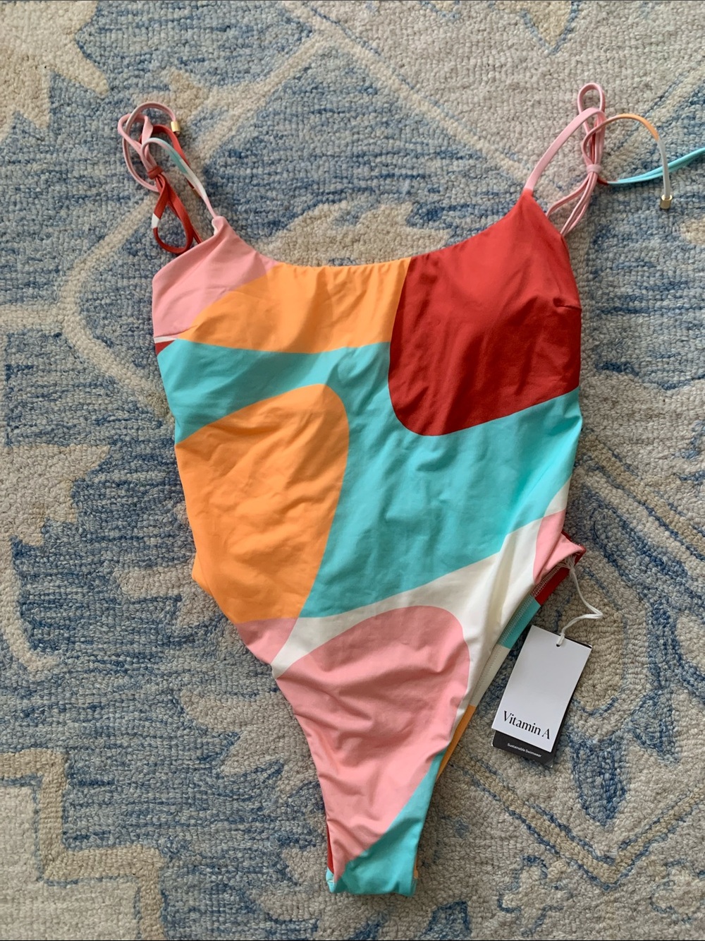 Vitamin A One-Piece Swimsuit in Coral Red, Aqua, Peach & Pink Abstract